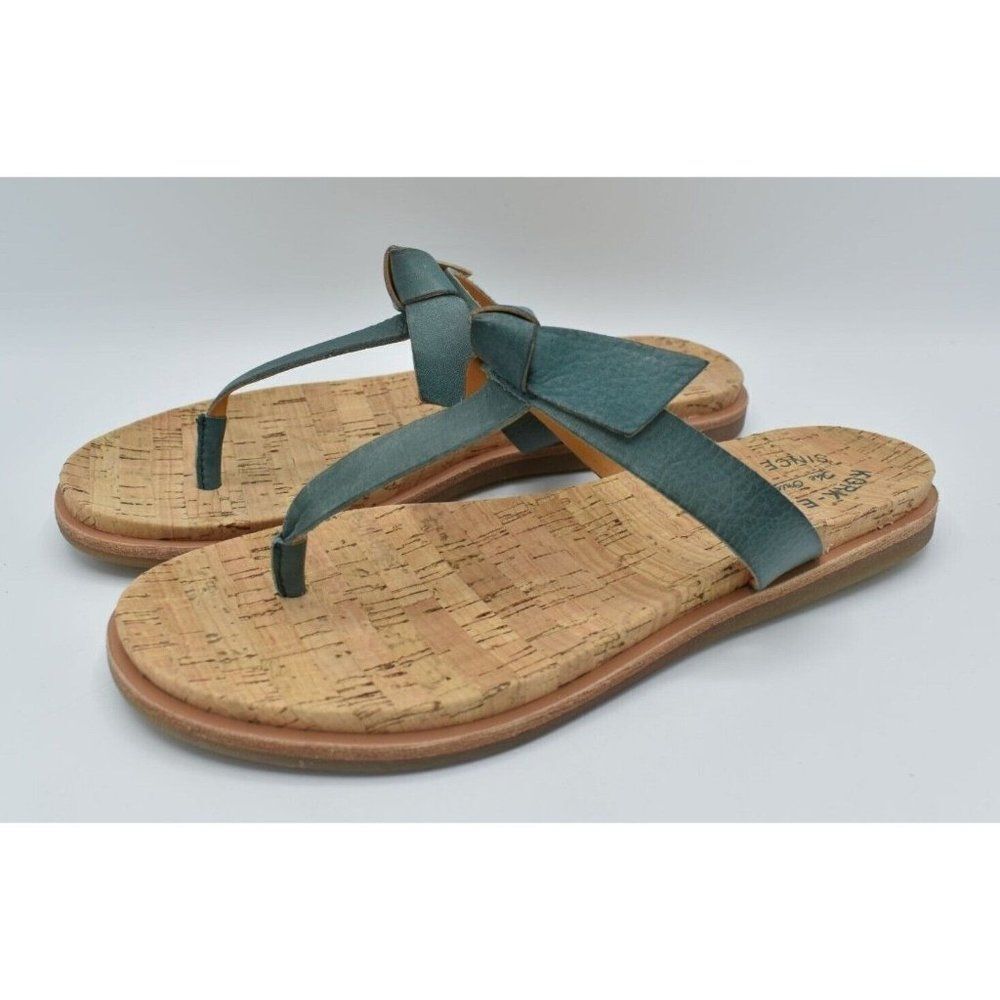 Kork-Ease Womens Size 10 Blake T-Strap Turquoise Leather Thong Sandals Shoes